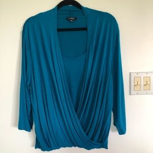 Top Plus Size 3X. Blue draped front long sleeve
